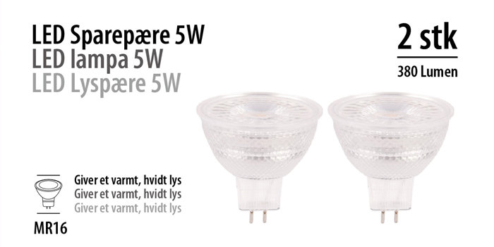 LED-spotpære 5 W GU5,3 - 2-pk.